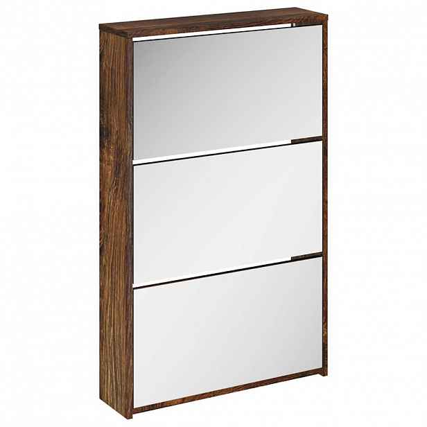 vidaXL Botník se zrcadlem 3patrový kouřový dub 63x17x102,5 cm