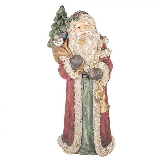 Červená vánoční dekorace Santa se stromečkem - 35*28*83 cm Clayre & Eef