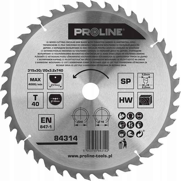 Kotoučová Pila Na Dřevo 315*40T*30 MM Proline