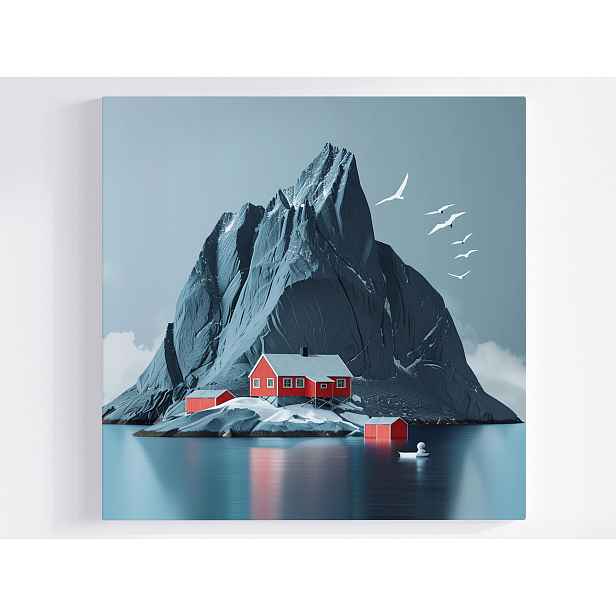 Obraz Na Plátně Canvas Hora Domek Led Voda Lofoty Krajina 50x50