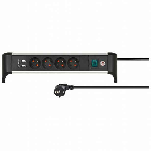 Zásuvková lišta Alu-Office-Line 4 zásuvky 2xUSB 1,8 m Brennenstuhl
