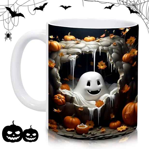 Halloweenský Hrnek 350 ML Keramický Dýňový Duch Na Kávu Myčka Nádobí Mikrovlnná Trouba