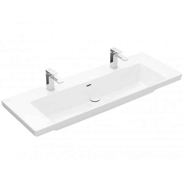 Villeroy & Boch Subway 3.0 - Dvojumyvadlo 130x48 cm, s přepadem, otvory pro baterie, alpská bílá 4A70D401