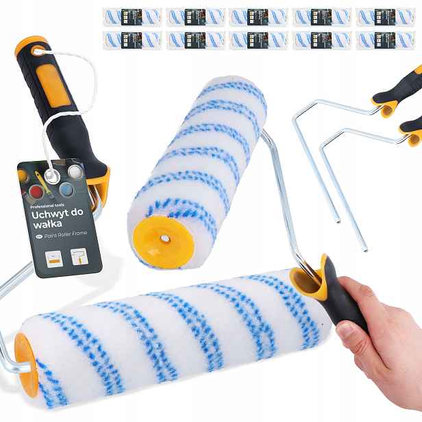 10x Malířský váleček 25 cm Náhradní váleček na barvy a pryskyřice pro lakovací lepidla 2x rukojeť