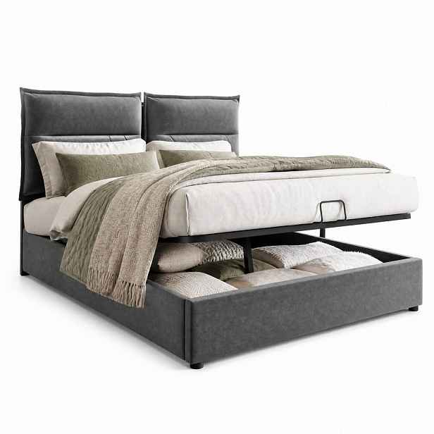CHICFURN ČALOUNĚNÁ POSTEL 140/200 cm v šedé barvě s úložným prostorem ze sametu