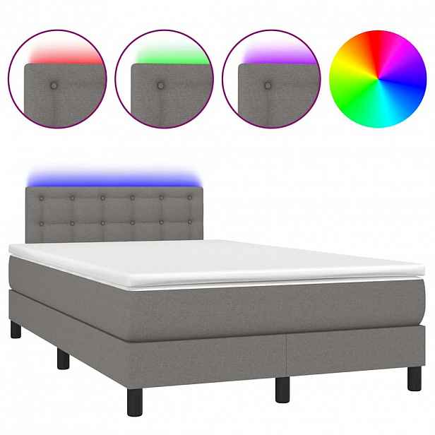 vidaXL Box spring postel s matrací a LED tmavě šedá 120x200 cm textil