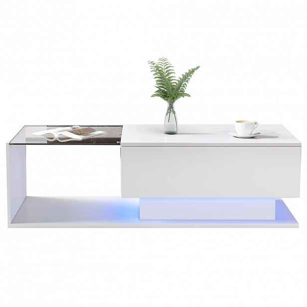 FLIEKS KONFERENČNÍSTOLEK 100x50cm Bílý Sklo LED Zásuvka