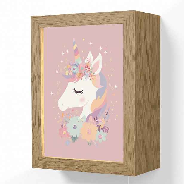 OnlyWow NÁSTĚNNÁ LAMPA Jednorožec - růžová - květiny 15x20 cm