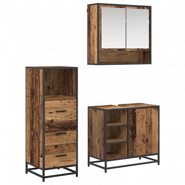 vidaXL Sada koupelnového nábytku 3 ks Staré dřevo 65 x 33 x 60 cm