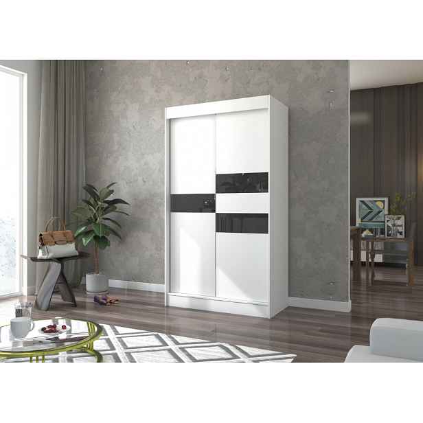 Šatní skříň s posuvnými dveřmi 120 cm ELANA - bílá / černá