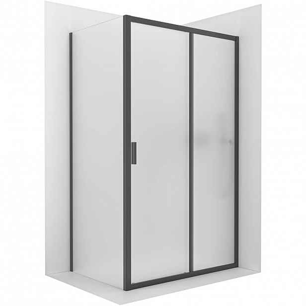 Sprchový kout Varone LINE L/P - 6 mm - černá matná, mléčné sklo - 90x70 cm - posuvný