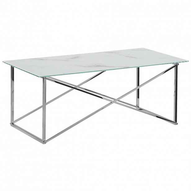 Beliani KONFERENČNÍ STOLEK Mramor Look bílý/stříbrný obdélníkový 100/50 cm Emporia