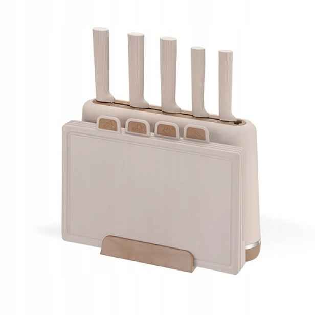 Elegantní sada nožů a prkének na podstavci 2v1 Maestro MR-1412-BEIGE
