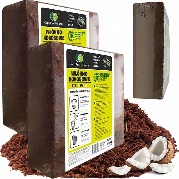 Kokosové Vlákno Coco Peat Frakce 6 MM Brikety 4,5 Kg 63 L Biovita 2 Kusy