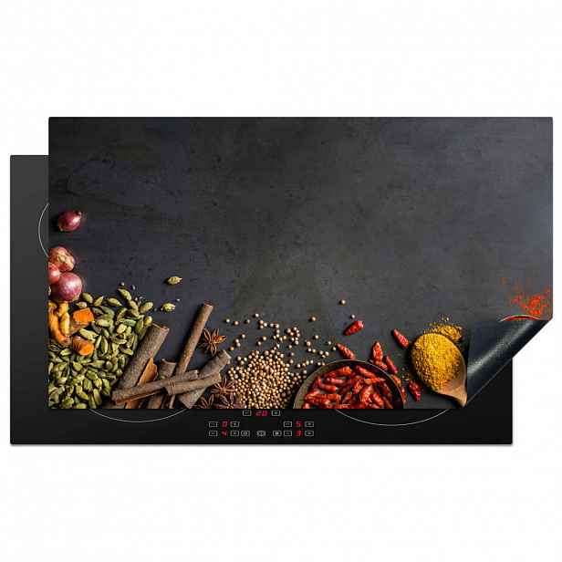 MuchoWow KRYT NA INDUKČNÍ DESKU Bylinky - Potraviny - Koření - Černá - Paprika - Skořice 90x52 cm