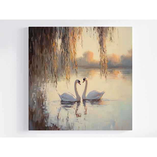 Obraz Na Plátně Canvas Krajina Jezero Ptáci Labutě Pár Láska 50x50