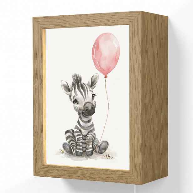 OnlyWow NÁSTĚNNÁ LAMPA Zebra - Dítě - Zvířata - Růžový balónek 15x20 cm
