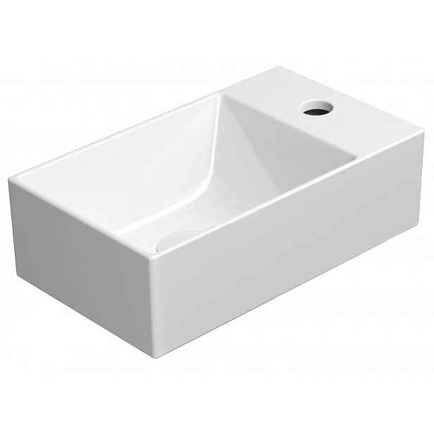 Sapho GSI Kube X - Umývátko 40x23 cm, bez přepadu, otvor pro baterii, ExtraGlaze, bílá 9484111