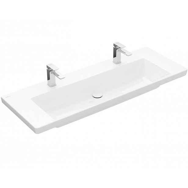 Villeroy & Boch Subway 3.0 - Dvojumyvadlo 130x48 cm, bez přepadu, otvory pro baterie, CeramicPlus, Stone White 4A70D1RW
