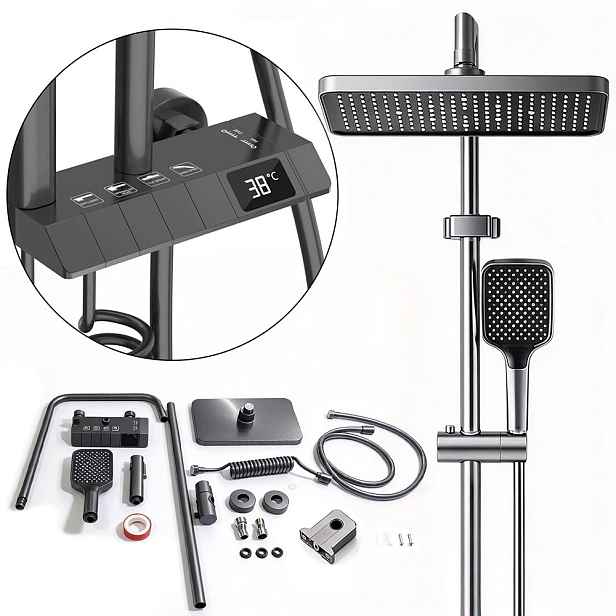 Sprchový Set 5V1 Led Dešťová Sprcha Hydromasáž Černá Podomítková