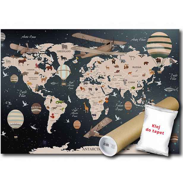 Vinylová fototapeta Mapa světa zvířata 152x104