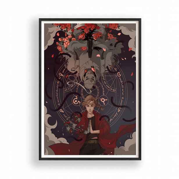 Obraz Fullmetal Alchemist Anime Plakát Rámeček Dřevěný Černý 30x42 cm