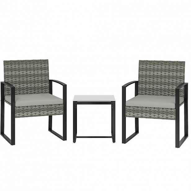 OKWISH BALKONOVÝ set 55/58/76 cm světle šedý z oceli s umělým ratanem a odnímatelnými polštáři