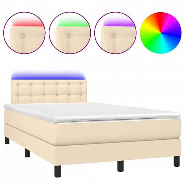 vidaXL Box spring postel s matrací a LED krémová 120 x 200 cm textil