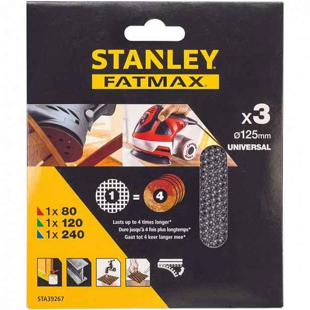Stanley - 3dílná sada brusné síťoviny, průměr 125 mm STA39267-XJ