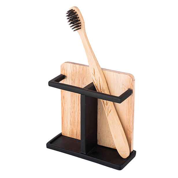 ALTOM Držák na zubní kartáčky a pastu, minimalistický stojánek dřevo+kov