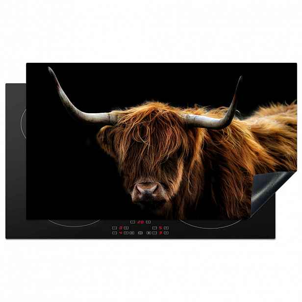 MuchoWow KRYT NA INDUKČNÍ DESKU Skotský horal - Rohy - Černá - Zvířata - Příroda - Divoká - Kráva 89.6x51.6 cm