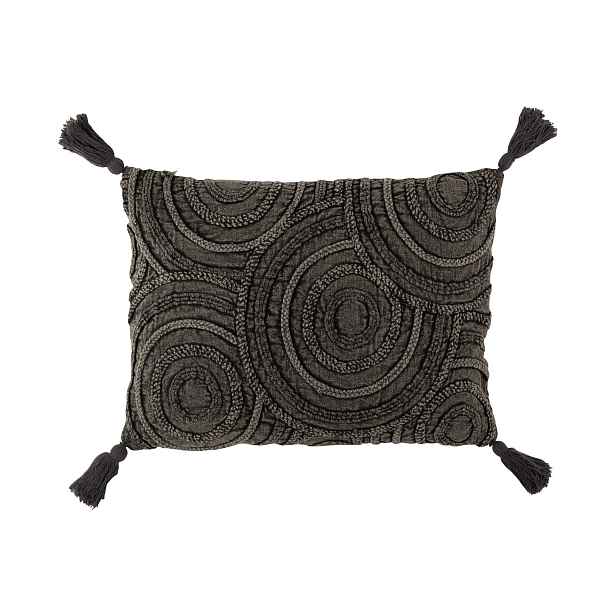 Tmavě šedý polštář se střapci a reliéfem Circle - 60*40 cm J-Line by Jolipa