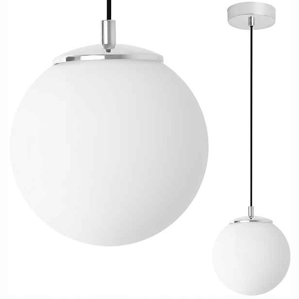 Závěsná Stropní Lampa Lustr Skleněná Bílá Koule Stříbrný Chrom Glamour