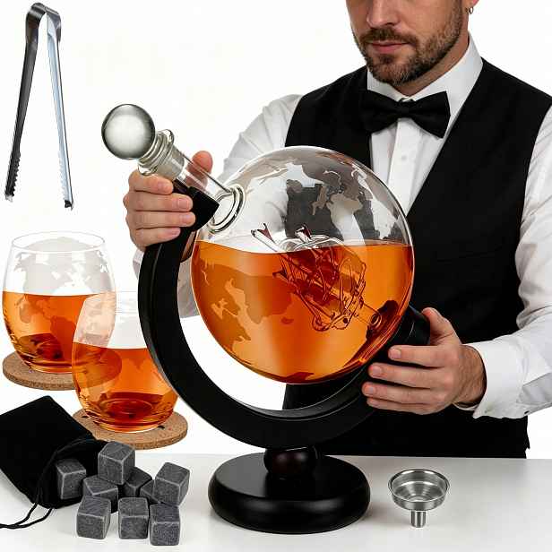 Sada Na Whisky Karafa Globus 850 ml 2 Sklenice 250 ml Granitové Kostky