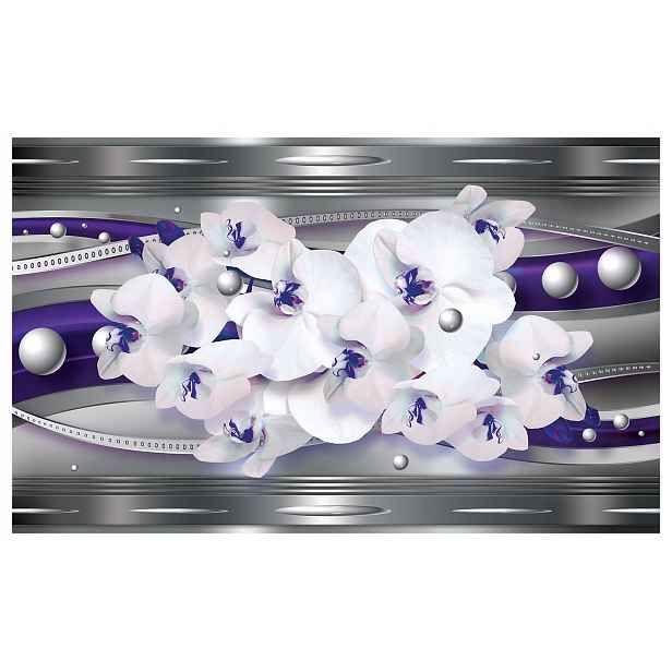 Tapeta Orchideje bílé fialové stříbrné elegantní moderní 200x140 lepidlo