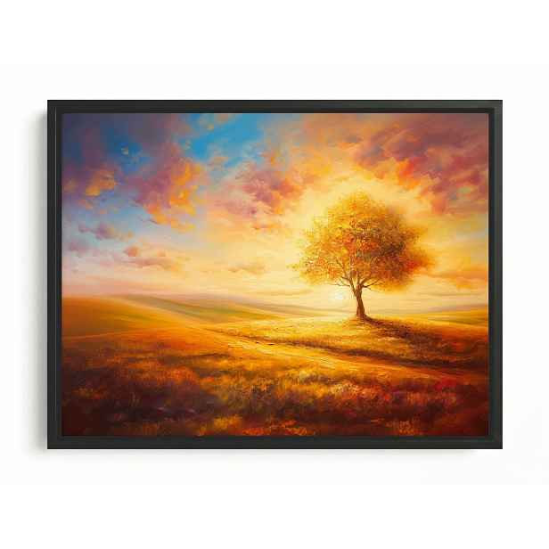 Obraz Rám Americký Box Zlaté Dřevo Západ Slunce Krajina Podzim 80x60