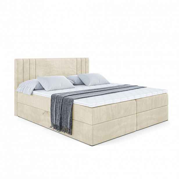 ALTDECOR AMERICKÁ postel s matrací H3 a lamelovým roštem – IDRIKO – 200 x 200 cm, béžová
