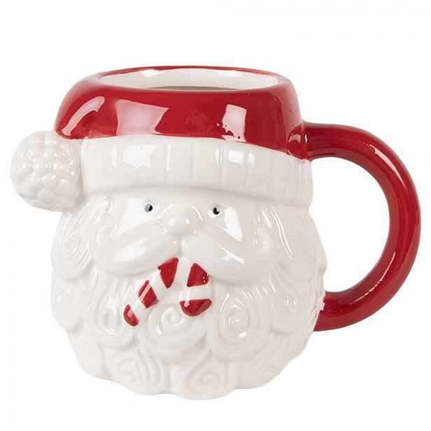 Bílo-červený keramický hrnek Santa Claus - 15*11*11 cm / 500 ml Clayre & Eef