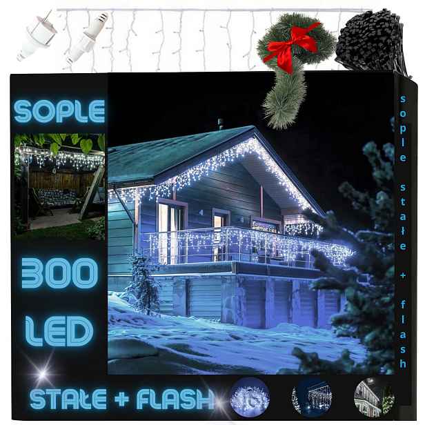 Venkovní Osvětlení Vánoční Rampouchy 300 Led S Efektem Flash Flesz Světýlka