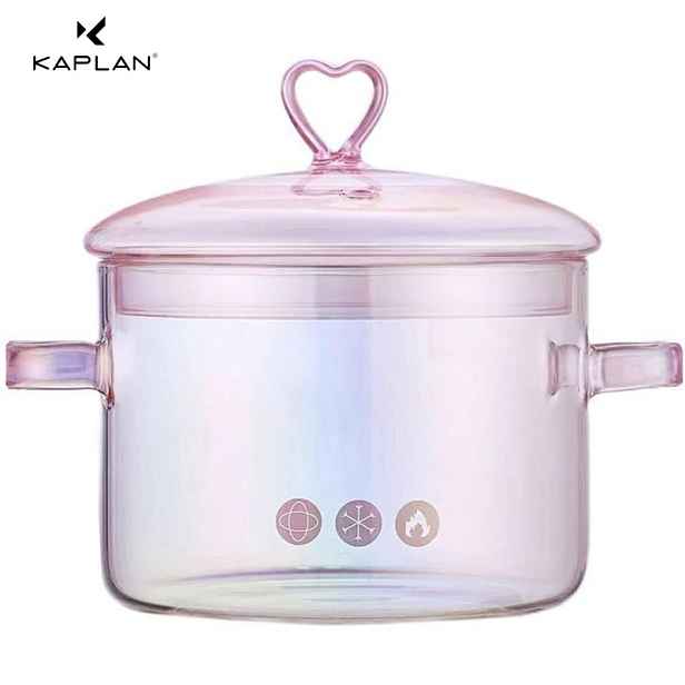 TEMU KAPLAN Růžové Skleněné Víko a Rukojeť, 1,5 l/50 oz Skleněný Hrnec na Vaření, Vhodný pro Těstoviny, Polévky, Mléko a Dětskou Výživu