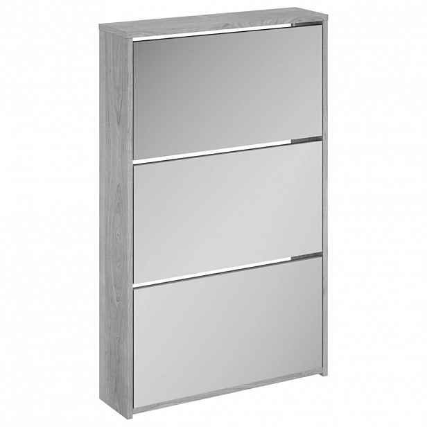 vidaXL Botník se zrcadlem 3patrový šedá sonoma 63x17x102,5 cm