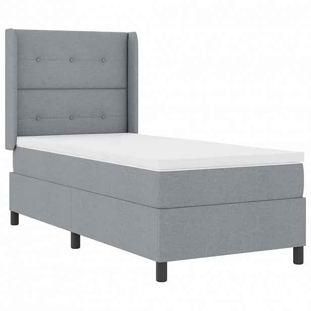 vidaXL LED box pružinová postel s čelo Světle šedá 100 x 200 cm textil