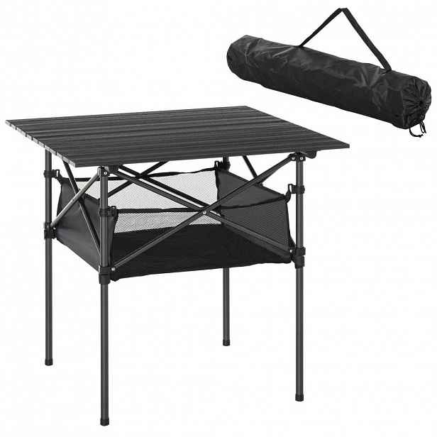 OKWISH KEMPINGOVÝ stůl 70/70/69 cm šedý z hliníku se síťovanou úložnou taškou