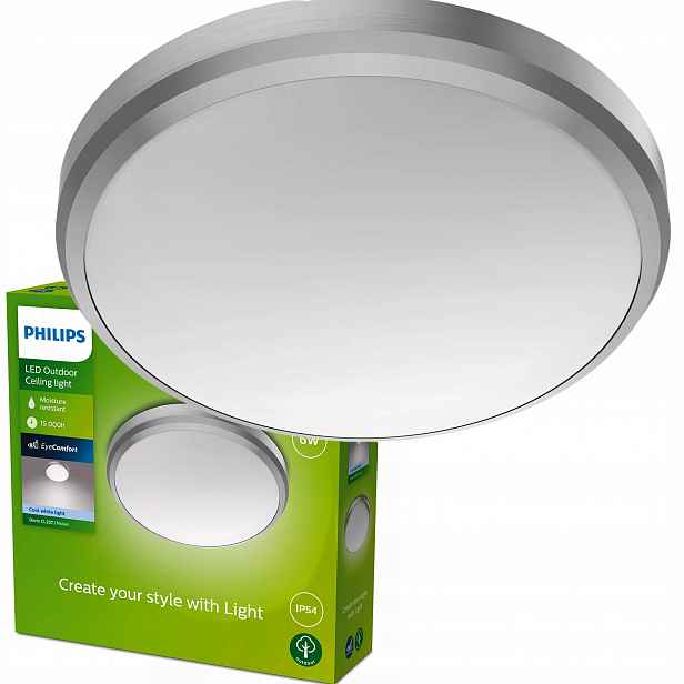Zahradní lampa Stropní Svítidlo Led 6W 640lm 4000K IP54 Vodotěsná Niklová Philips