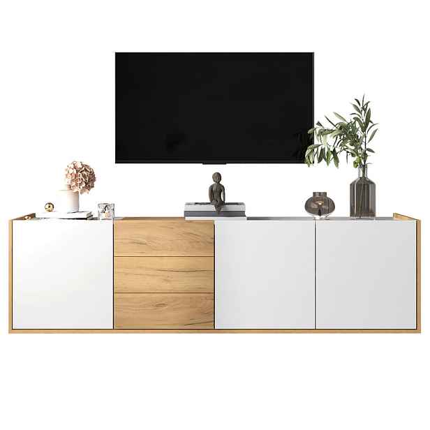 Modenvie NÍZKÁ komoda 171,5/35/47 cm z MDF bílá v dekoru dřeva, na stěnu i volně stojící