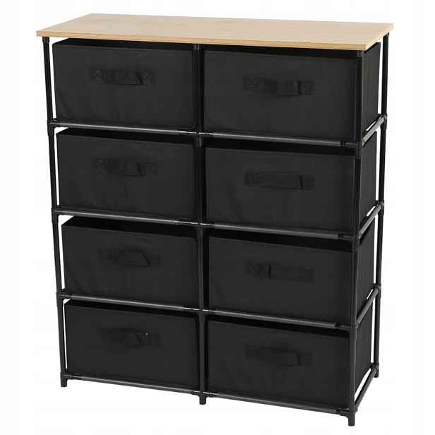 Regál s úložnými boxy černý 8 polic 76x30x89cm