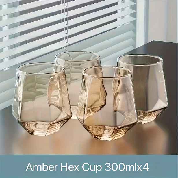 TEMU Sada 4 ks, 300 ml/10,14 oz - Trendové průhledné sklenice, geometrický design, sklenice na vodu, sklenice na alkohol, domácí pivní půllitry,