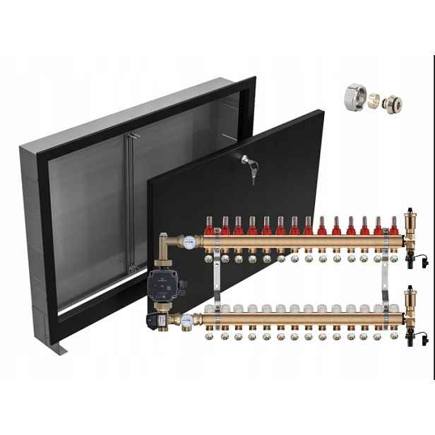 Rozdělovač pro podlahu 14+POMPA Grundfos+pex Podomítková Skříňka Černá