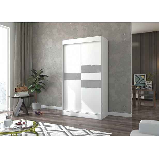 Šatní skříň s posuvnými dveřmi 120 cm ELANA - bílá / šedá