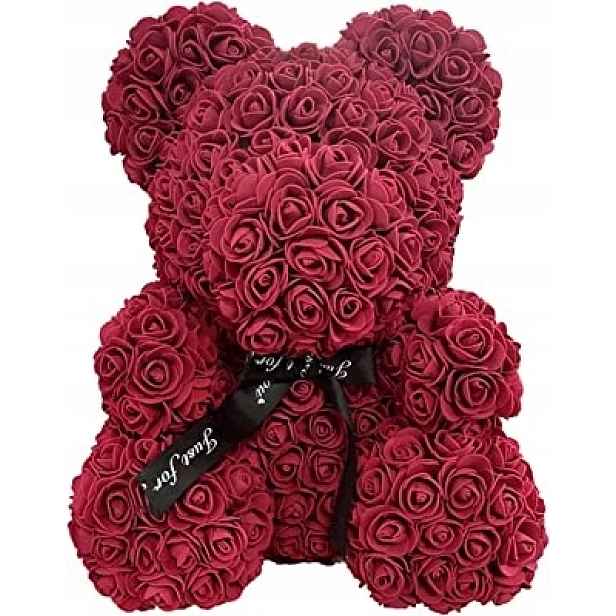 Rose Bear Medvídek Z Růží Dárek Překvapení 40 cm Vínový